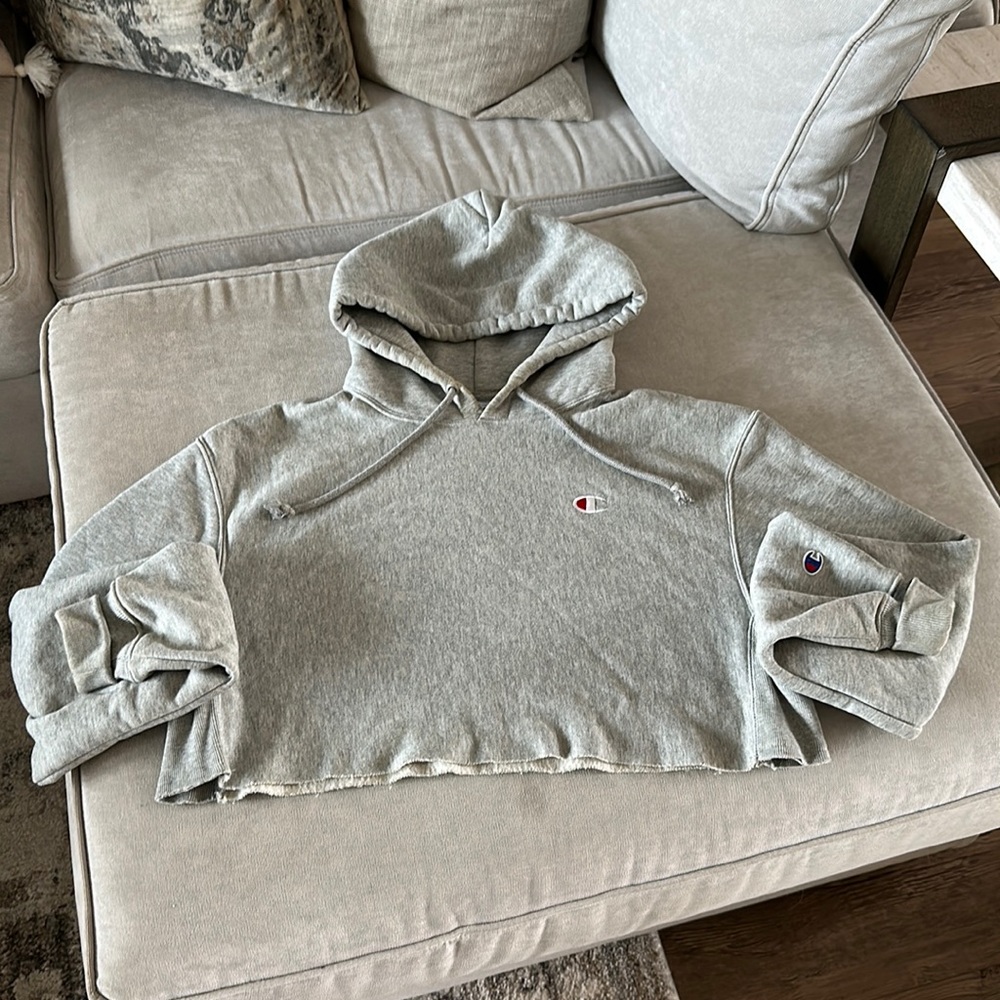 Champion Cropped Hoodie - Heather Grey - XS
